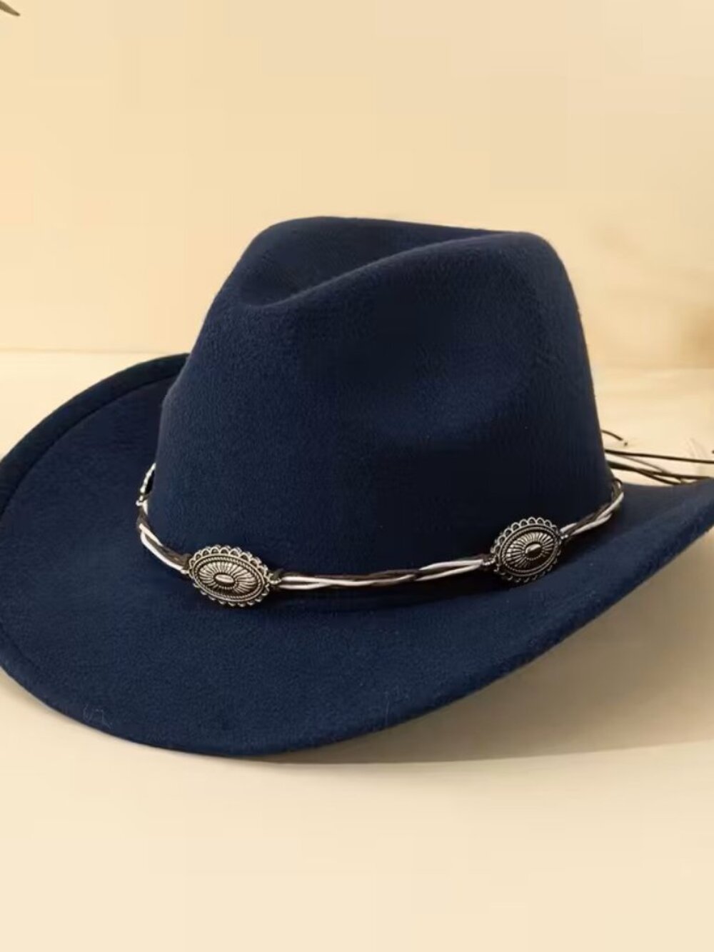 Navy Blue Western Cowboy Cowgirl Hat Braided Concho Band Wide Brim Festival